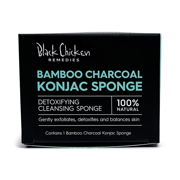 Black Chicken Remedies Bamboo Charcoal Konjac Sponge packaging on a white background