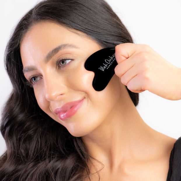 Pure black obsidian stone facial massager